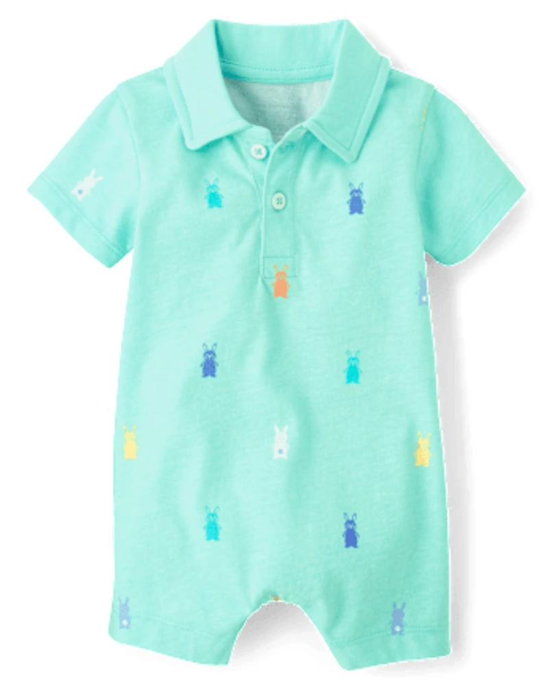 Baby Boys Bunny Polo Romper