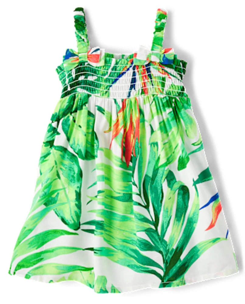 Baby Girls Matching Family Tropical Smocked Dress