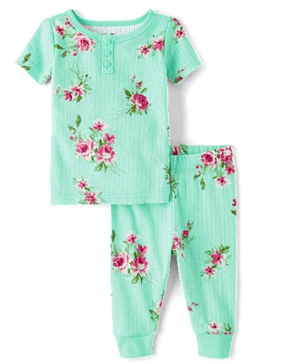 Baby And Toddler Girls Floral Henley Pointelle Snug Fit Cotton Pajamas