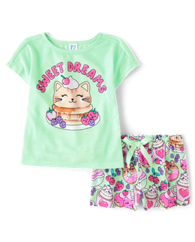 Girls Cat Breakfast Pajamas