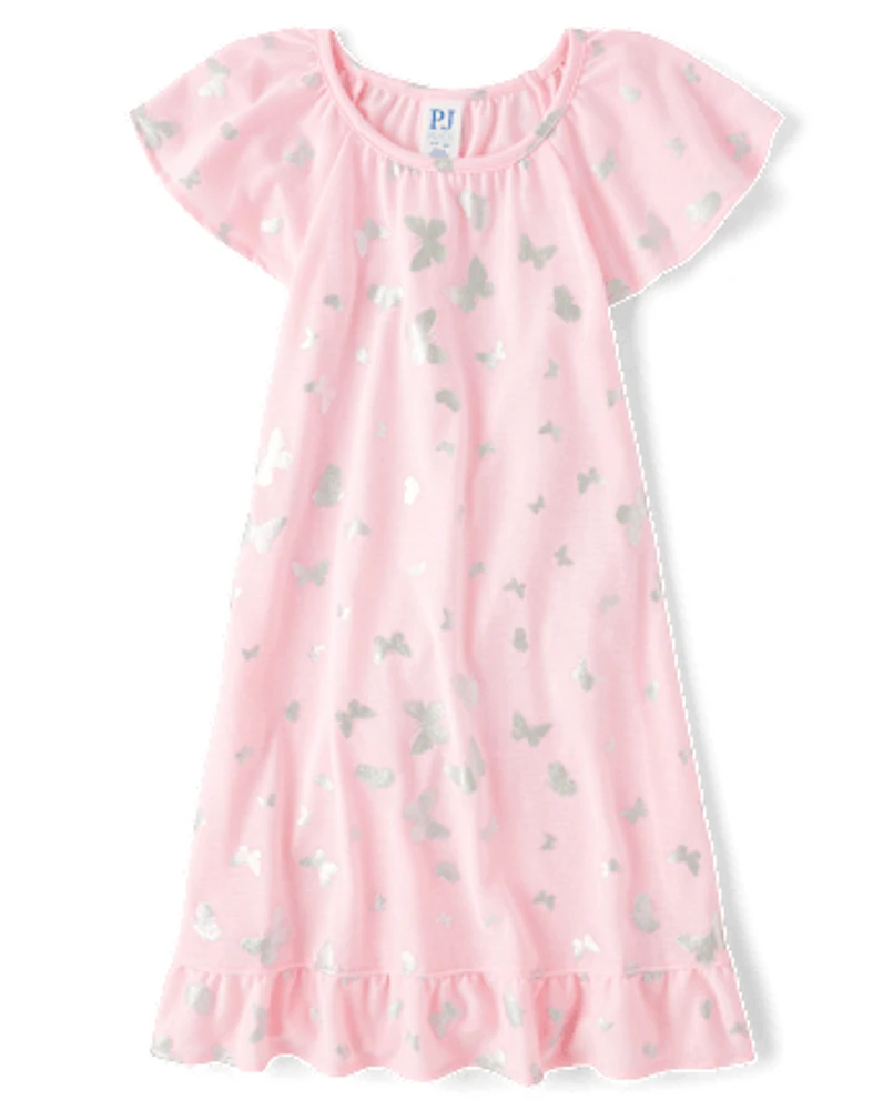 Girls Foil Butterfly Ruffle Nightgown