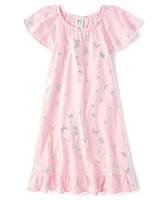 Girls Foil Butterfly Ruffle Nightgown