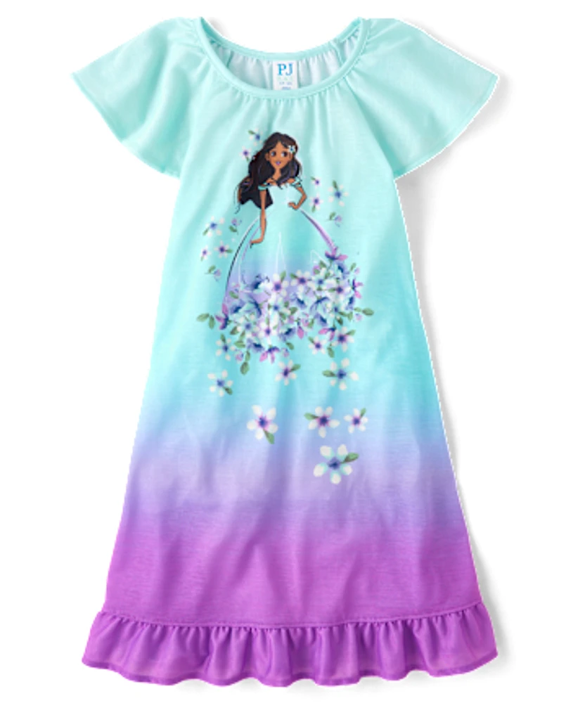 Girls Floral Princess Ruffle Nightgown