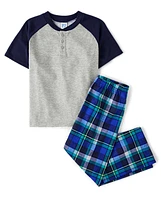 Boys Plaid Henley Pajamas