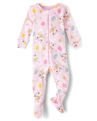 Baby And Toddler Girls Bunny Snug Fit Cotton Footed One Piece Pajamas