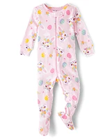 Baby And Toddler Girls Bunny Snug Fit Cotton Footed One Piece Pajamas