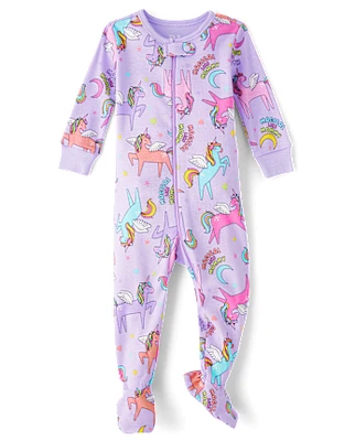 Baby And Toddler Girls Unicorn Snug Fit Cotton Footed One Piece Pajamas