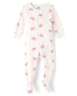 Baby And Toddler Girls Bow Snug Fit Cotton Footed One Piece Pajamas