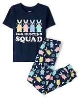 Boys Matching Family Egg Hunting Squad Snug Fit Cotton Pajamas