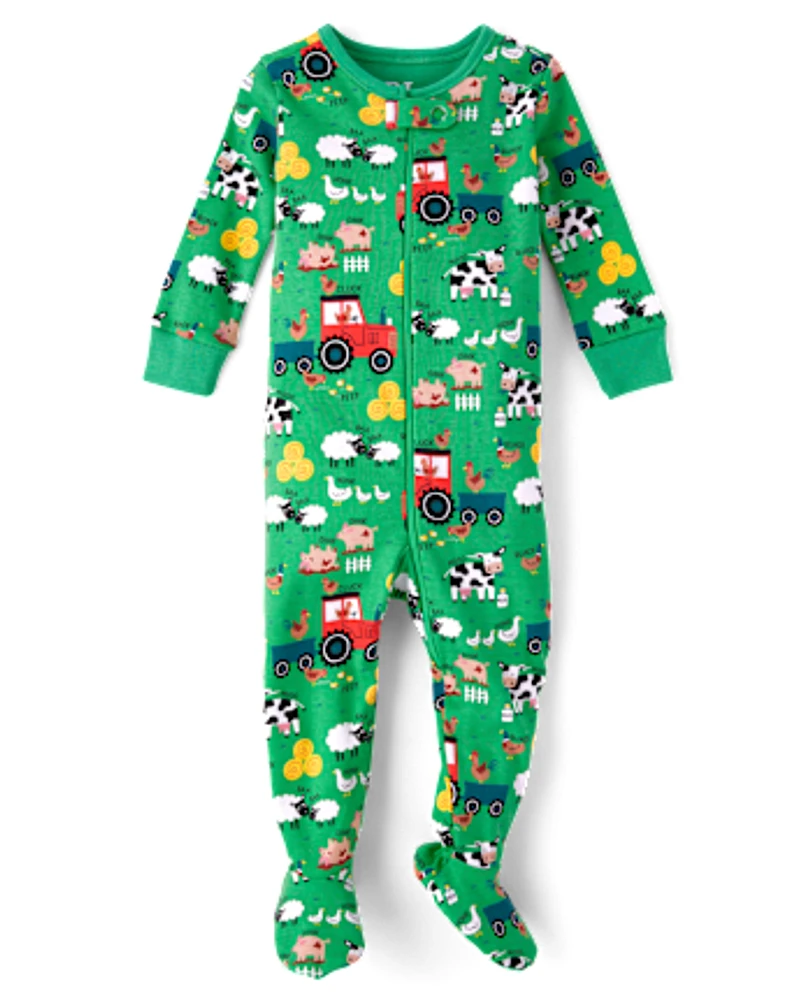 Unisex Baby And Toddler Farm Animal Snug Fit Cotton Footed One Piece Pajamas