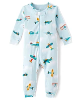 Baby And Toddler Airplane Snug Fit Cotton Footed One Piece Pajamas