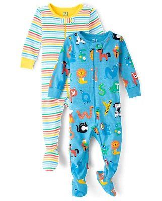 Pyjama une pièce unisexe Bébé et tout-petit arc-en-ciel Alphabet Snug Fit en coton à pieds, paquet de 2