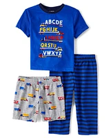 Toddler Boys Alphabet Vehicle 3-Piece Pajama Set