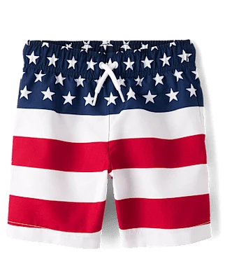 Boys American Flag Swim Trunks