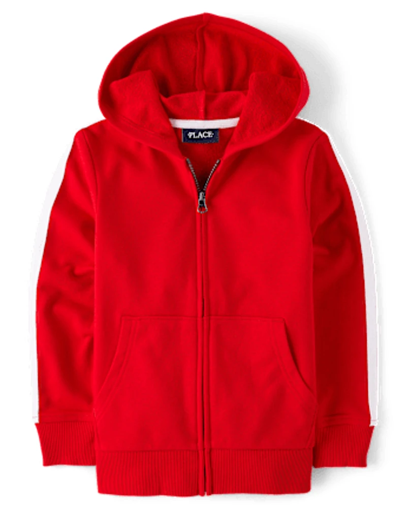 Boys Side Stripe French Terry Zip Up Hoodie