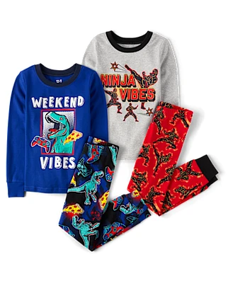 Lot de 2 pyjamas ajustés en coton Dino Ninja pour garçons