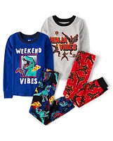 Boys Dino Ninja Snug Fit Cotton Pajamas 2-Pack