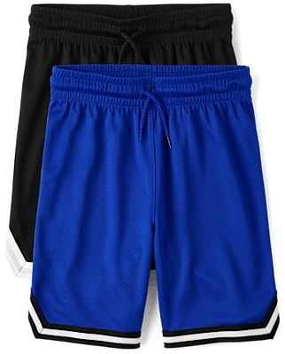 Boys Striped Hem Mesh Basketball Shorts 2-Pack