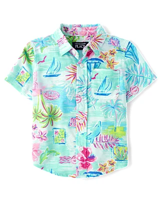 Baby And Toddler Boys Matching Family Tropical Poplin Button Up Shirt