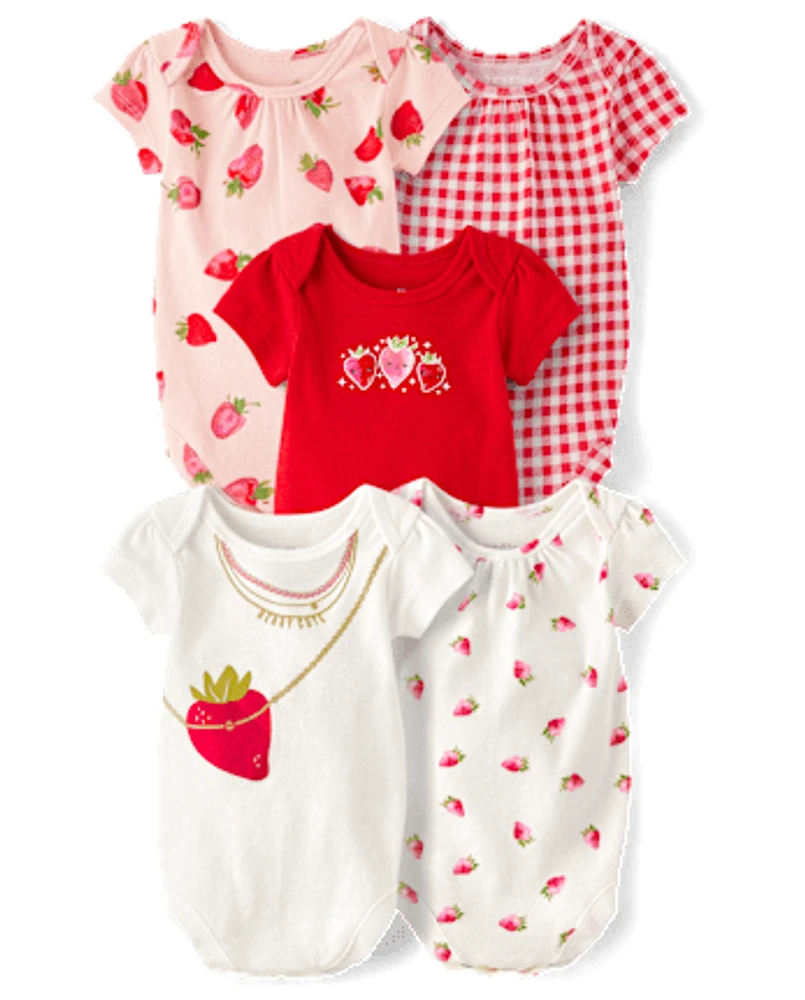 Baby Girls Strawberry Bodysuit 5-Pack