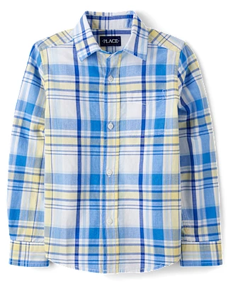 Boys Dad And Me Plaid Poplin Button Up Shirt