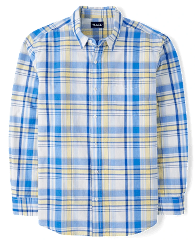 Mens Dad And Me Plaid Poplin Button Up Shirt