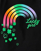 Baby And Toddler Girls St. Patrick's Day Lucky Girl Rainbow Graphic Tee