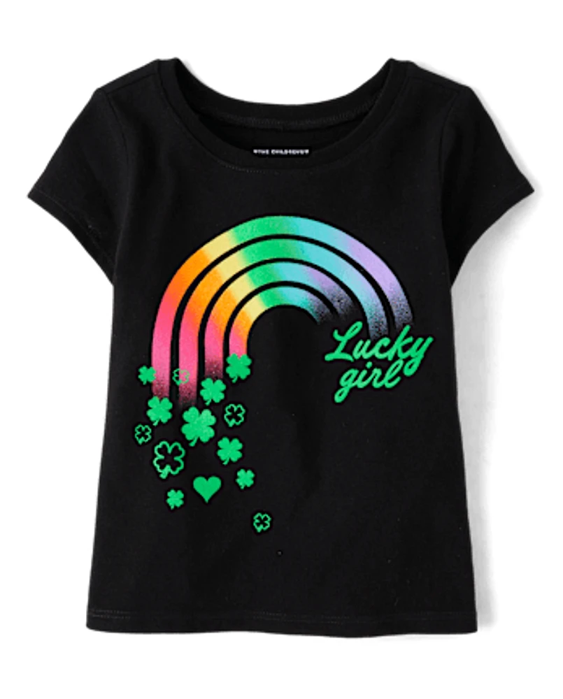 Baby And Toddler Girls St. Patrick's Day Lucky Girl Rainbow Graphic Tee