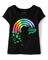 Baby And Toddler Girls St. Patrick's Day Lucky Girl Rainbow Graphic Tee