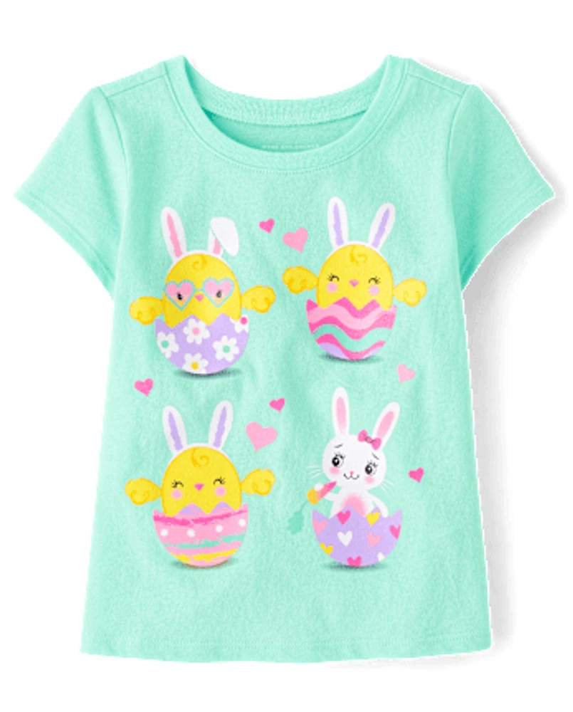 Baby And Toddler Girls Easter Eggs Graphic Tee