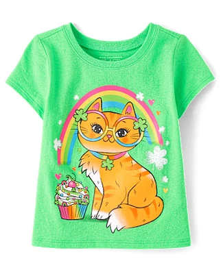 Baby And Toddler Girls St. Patrick's Day Cat Graphic Tee