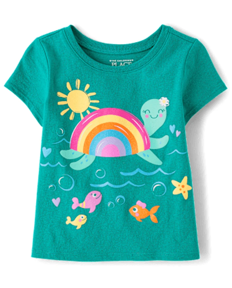 Baby And Toddler Girls Turtle Graphic Tee