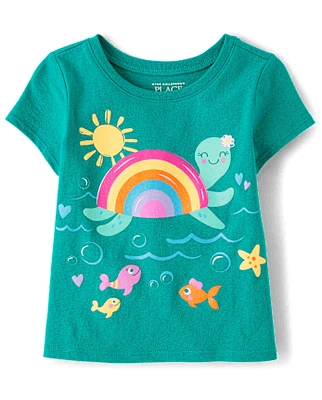 Baby And Toddler Girls Turtle Graphic Tee