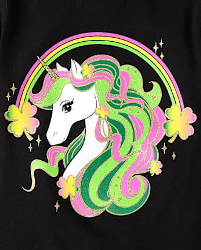 Girls St. Patrick's Day Unicorn Graphic Tee