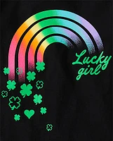 Girls St. Patrick's Day Lucky Girl Rainbow Graphic Tee