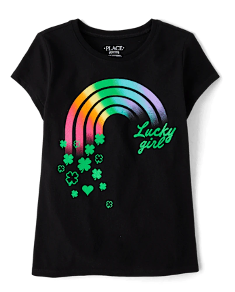 Girls St. Patrick's Day Lucky Girl Rainbow Graphic Tee