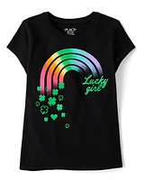 Girls St. Patrick's Day Lucky Girl Rainbow Graphic Tee