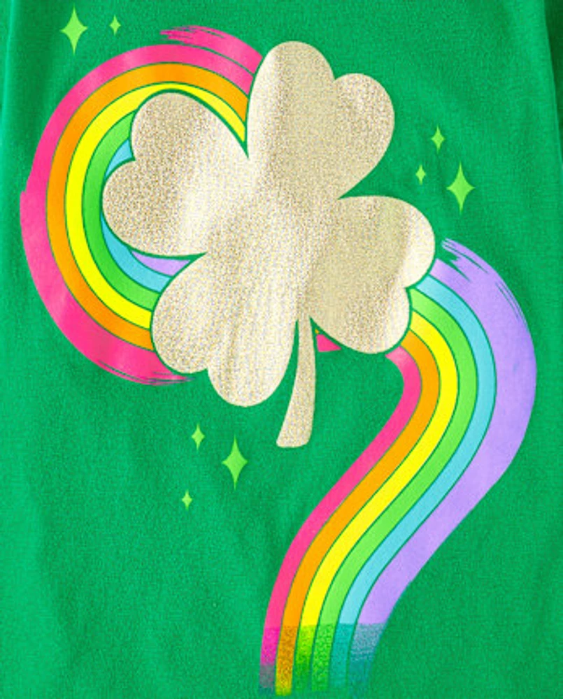 Girls St. Patrick's Day Four-Leaf Clover Graphic Tee