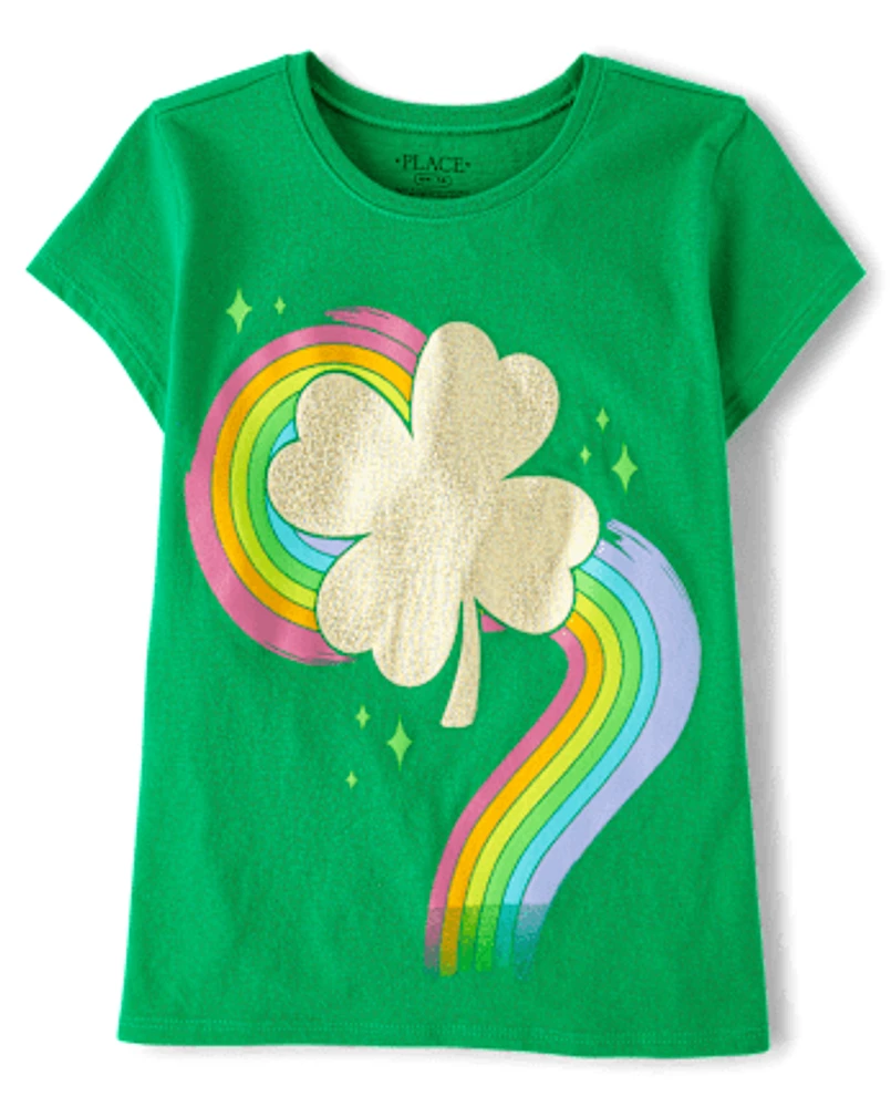 Girls St. Patrick's Day Four-Leaf Clover Graphic Tee