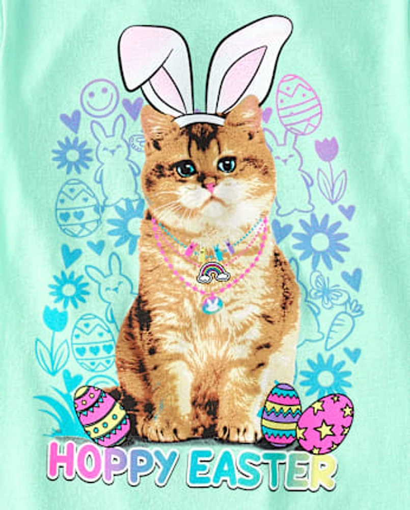 Girls Easter Cat Graphic Tee