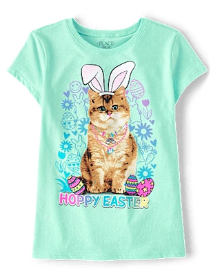 Girls Easter Cat Graphic Tee