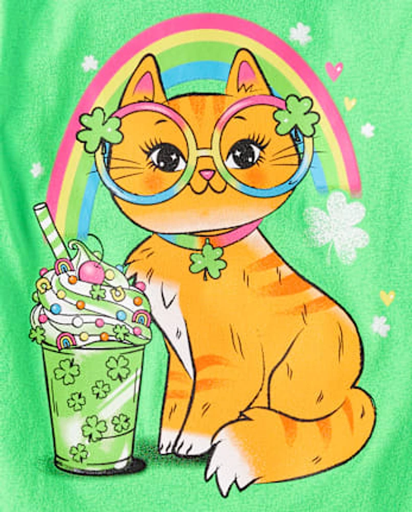 Fille St. Patrick's Day Cat T-shirt imprimé