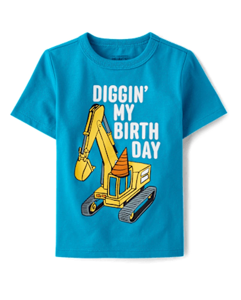 Baby And Toddler Boys Birthday Construction Vehicle Graphic Tee