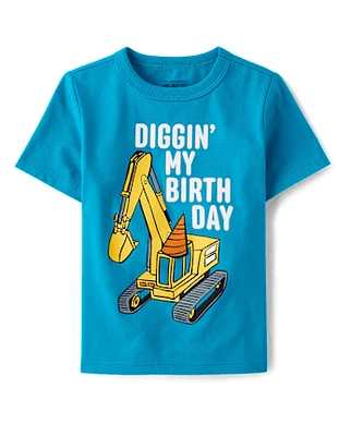 Baby And Toddler Boys Birthday Construction Vehicle Graphic Tee