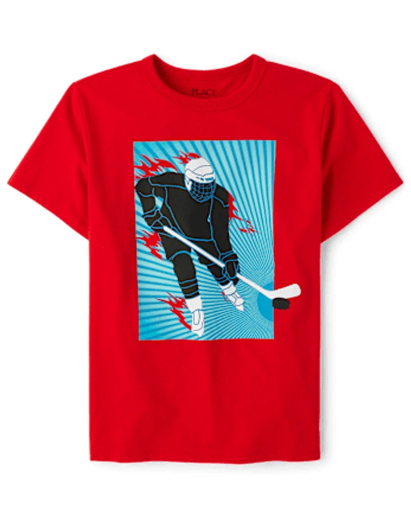 T-shirt imprimé joueur de hockey garçon