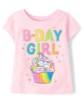 Baby And Toddler Girls Birthday Girl Cupcake Graphic Tee