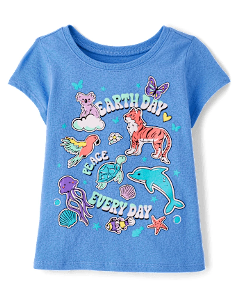 Baby And Toddler Girls Earth Day Animals Graphic Tee