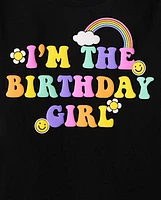 Girls Rainbow Birthday Girl Graphic Tee