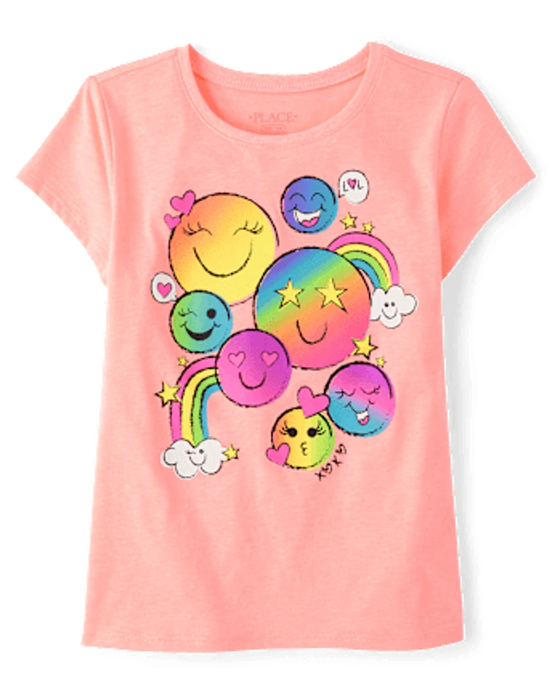 Girls Happy Face Graphic Tee