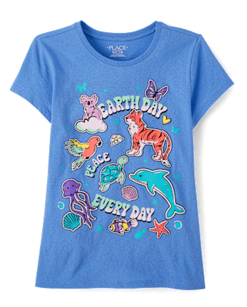 Fille Earth Day Animals T-shirt imprimé